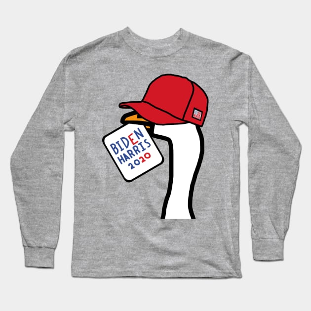 Portrait of Goose in Red Hat with Stolen Biden Harris Sign Long Sleeve T-Shirt by ellenhenryart